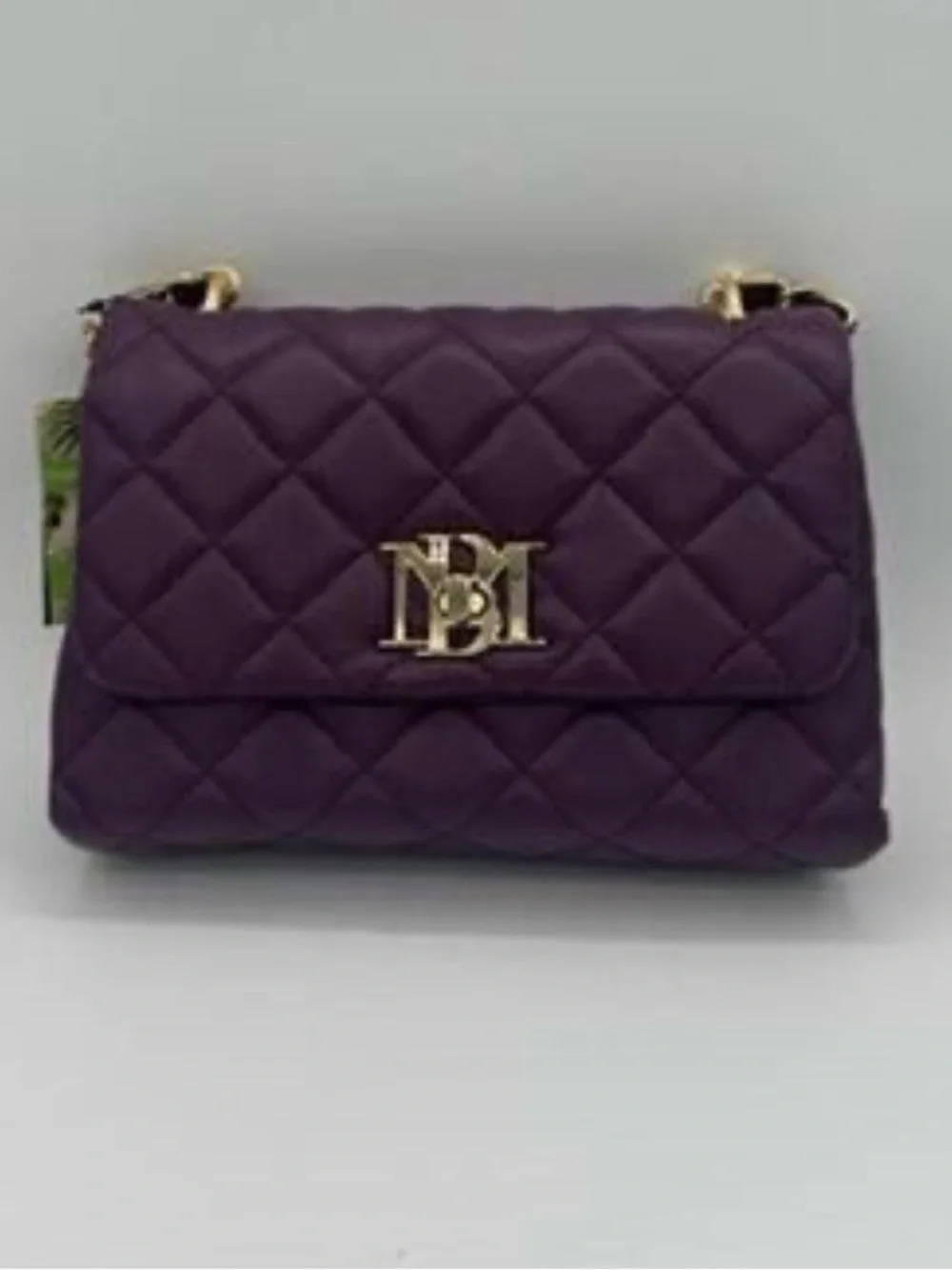 NWT Badgley Mischka Quilted Plum Messenger Bag with Pearls and Gold Hardware
